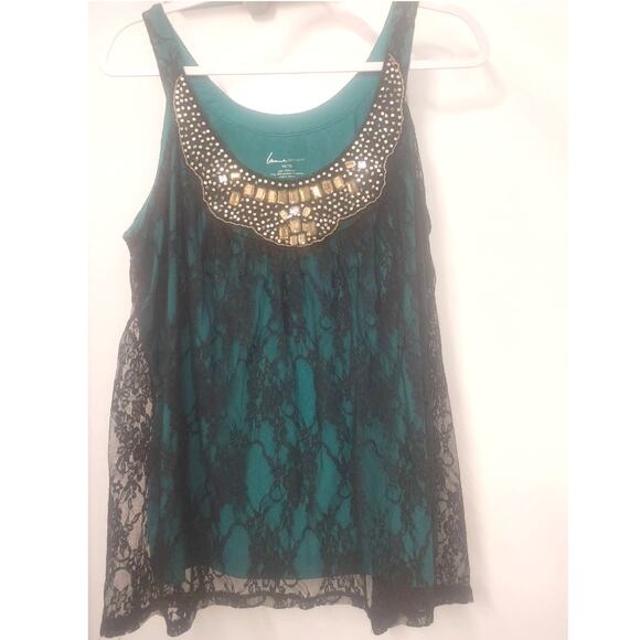Lane Bryant Top Sleeveless Tank Bedazzled Neckline Lace Overlay 14/16 - Picture 1 of 5